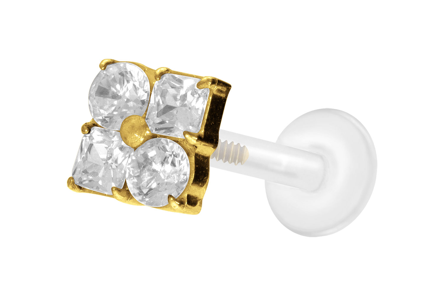 PTFE Labret Piercing mit Innengewinde + Titan-Aufsatz KRISTALLBLUME